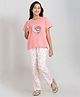 Taatoom Cotton Jersey Knit Half Sleeves Bears & Floral Printed Coordinating Tee Pajama Set - Peach