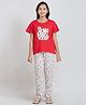 Taatoom Cotton Jersey Knit Half Sleeves Stay Weird Text & Bunnies Printed Tee Pajama Set - Red