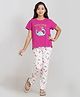 Taatoom Cotton Jersey Knit Half Sleeves Dinosaurs Printed Coordinating Tee & Pajama Set - Pink