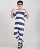 Taatoom Cotton Jersey Knit Half Sleeves Tie Dye Striped Coordinating Tee & Pajama Set - Navy Blue