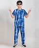Taatoom Cotton Jersey Knit Half Sleeves Tie Dye Checked Coordinating Tee & Pajama Set - Blue