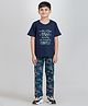 Taatoom Cotton Jersey Knit Half Sleeves Watch Out This Boy Someday Will Change The World Text & Camouflage Printed Coordinating Tee Pajama Set - Navy Blue
