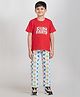 Taatoom Cotton Jersey Knit Half Sleeves Dino Party Text & Dinosaurs Printed Coordinating Tee & Pajama Set - Red