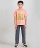 Taatoom Cotton Jersey Half Sleeves Stay Weird Text Pritned Tee & Pajama Set - Orange