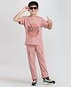 Taatoom Cotton Jersey Half Sleeves Rockstar Text Pritned Tee & Pajama Set - Peach