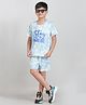 Taatoom Cotton Jersey Half Sleeves Stay Pawsitive Text Pritned & Tie Dye Coordinating Tee Shorts Set - Blue