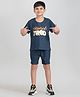 Taatoom Cotton Jersey Half Sleeves Too Inspired To Be Tired Text Printed Tee & Shorts Set - Navy Blue