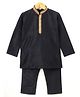 Pehanaava Cotton Blend Full Sleeves Placket Embroidered Kurta & Pyjama Set - Black