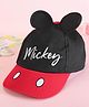 Babyhug Disney 100% Cotton Summer Cap With With Mickey Mouse Graphics And 3D Ear Red & Black - Diameter 53.5 cm