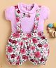 Wonderchild Interlock Bow Applique Detailed Floral Printed Dungaree With Half Sleeves Top - Pink