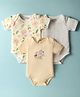 Kookie Kids Interlock Knit Half Sleeves Floral Printed & Animal Embroidered Onesies Pack of 3 - White & Yellow