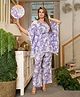 Aujjessa Cotton Batwing Sleeves Floral Printed & Lace Embellished Maternity Feeding Night Suit with Concealed Zipper Nursing Access - Lavender