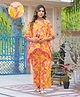 Aujjessa Cotton Batwing Sleeves Floral Printed & Lace Embellished Maternity Feeding Night Suit with Concealed Zipper Nursing Access - Mustard Multi