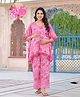 Aujjessa Cotton Batwing Sleeves Floral Printed & Lace Embellished Maternity Feeding Night Suit with Concealed Zipper Nursing Access - Pink
