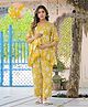 Aujjessa Cotton Batwing Sleeves Floral Printed & Lace Embellished Maternity Feeding Night Suit with Concealed Zipper Nursing Access - Mustard