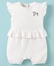 Kookie Kids Interlock Knit Frill Sleeves Romper With Floral Embroidery - White