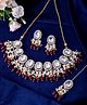 VALLEY OF JEWELLERY - Kundan Stone And Maroon Beaded Studded Gold Plated Jewellery Set - Maroon