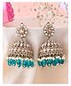 VALLEY OF JEWELLERY - Gold Plated Stone Studded Done Shapped Jumkas - Teal Blue