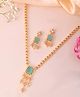 VALLEY OF JEWELLERY - Gold Plated AD-Studded Sea Green Stone Jewellery Set - Sea Green