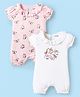 Kookie Kids Interlock Knit Half Sleeves Butterfly Printed & Unicorn Embroidered Rompers Pack of 2 - White & Pink