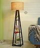 Crosscut Furniture Wooden Floor Lamp with Shelf in Dark Finish (Natural Jute) LED