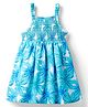 Babyhug Woven Sleeveless Frock With Smock Detailing & Floral Print - Light Blue