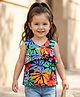 Babyhug Cotton Knit Sleeveless Top With Floral Print & Frill Detailing - Navy Blue