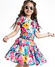 Ollington St. Woven Georgette Half Sleeves Top & Skirt Co-ord Set with Floral Print - Light Blue & Pink