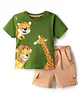 Babyhug Single Jersey Knit Half Sleeves Animal Printed T-Shirt & Shorts Set - Green & Beige