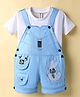 Dapper Dudes Embosis Hosiery Bunny Patch Embroidered Dungaree With Half Sleeves Tee - Blue