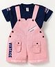 Dapper Dudes Embosis Hosiery  Typography Printed Dungaree With Half Sleeves Tee - Onion Pink