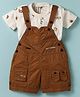 Dapper Dudes Embosis Hosiery Typography Embroidered Dungaree With Half Sleeves Tee - Brown
