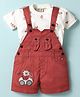 Dapper Dudes Embosis Hosiery Teddy Patch Embroidered Dungaree With Half Sleeves Tee - Maroon