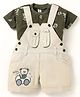Dapper Dudes Embosis Hosiery Half Sleeves Text Printed Tee With Teddy Patch Dungaree - Olive