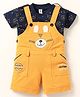 Dapper Dudes Embosis Hosiery Teddy Bear Patch Embroidered Dungaree With Half Sleeves Tee - Mango