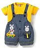 Dapper Dudes Embosis Hosiery Teddy Bear Patch Embroidered Striped Dungaree With Half Sleeves Tee - Yellow