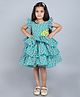 PinkChick Cotton Frill Sleeves Hearts Printed & Applique Detailed Layered Dress - Teal Blue