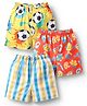 Babyhug Cotton Woven Above Knee Length Boxers With Checks & Football Print Pack Of 3 - Red Yellow & White
