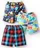 Babyhug Cotton Woven Above Knee Length Boxers With Checks & Vehicle Print Pack Of 3 - Blue
