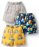 Babyhug Cotton Woven Above Knee Length Boxers With Checks & Construction Vehicle Print Pack Of 3 - Yellow Navy Blue & White
