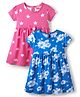 Babyhug Single Jersey Knit Half Sleeves Floral Printed Frocks With Bow Applique Pack of 2 - Blue & Pink