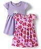 Babyhug Single Jersey Knit Cap Sleeves Floral Printed Frocks With Bow Applique Pack of 2 - Pink & Lavender