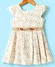 Enfance Core Cap Sleeves Floral Applique Detailed & Printed Pleated Dress - Fawn