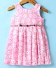 Enfance Core Half Sleeves Abstract Printed Pleated Dress With Belt - Pink