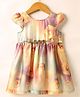Enfance Core Cap Sleeves Floral Printed Dress With Belt - Yellow