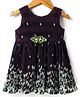 Enfance Core Cotton Sleeveless Floral Applique Detailed Pleated Dress - Green
