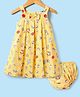 Enfance Core Cotton Sleeveless Bakery Items Printed Pleated Dress With Bloomer - Yellow
