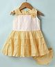 Enfance Core Cotton Sleeveless Striped & Schiffli Embroidered Dress With Bloomer - Lemon