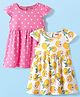 Babyhug Single Jersey Knit Short Sleeves Frocks With Polka Dots & Floral Print Pack Of 2 - Pink & White