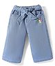 Babyhug Ankle Length Washed Denim Culottes & Belt With Floral Embroidery - Blue